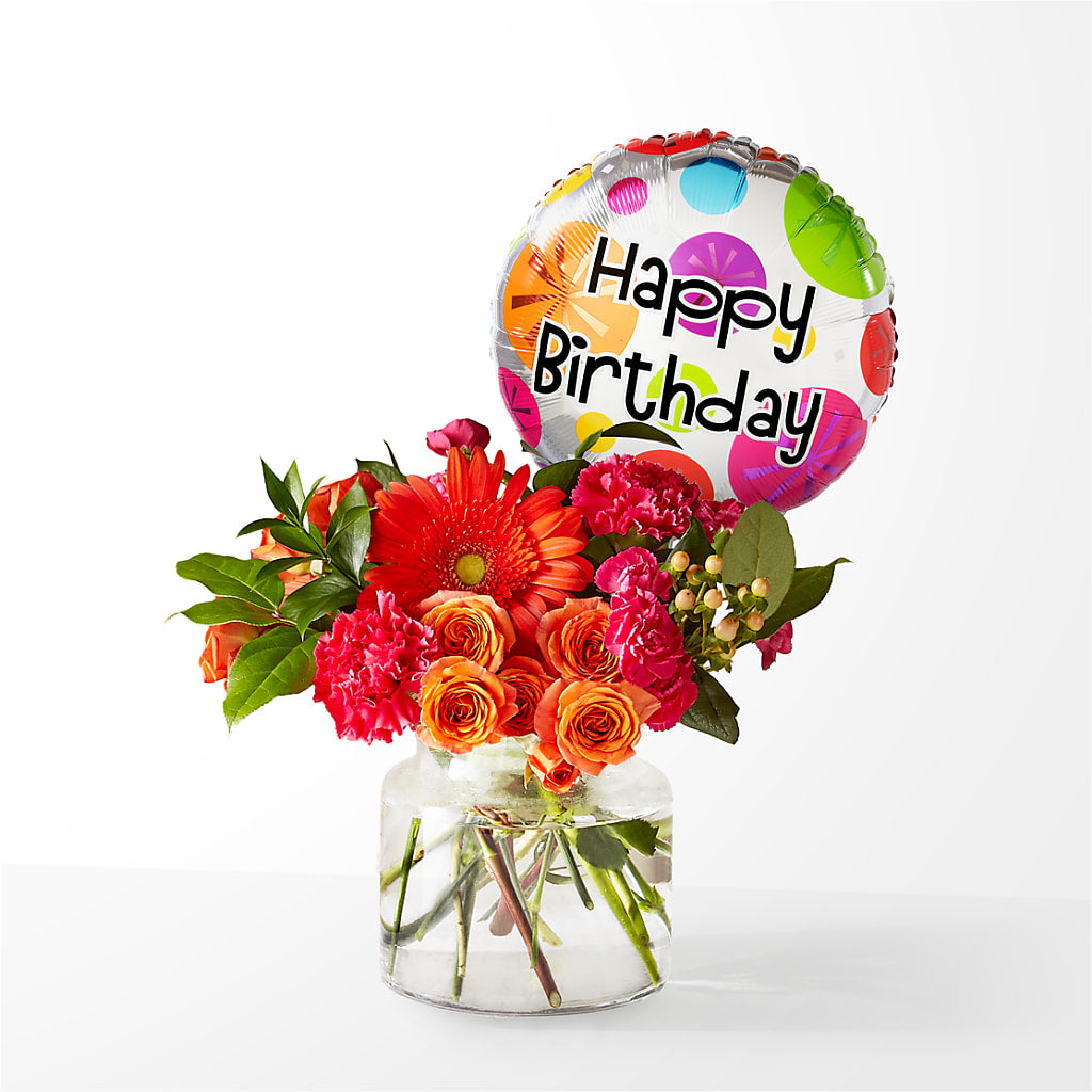 Fiesta Bouquet with Birthday Balloon – ADAM & EVE FLOWERS & BALLOONS, Lafayette IN
