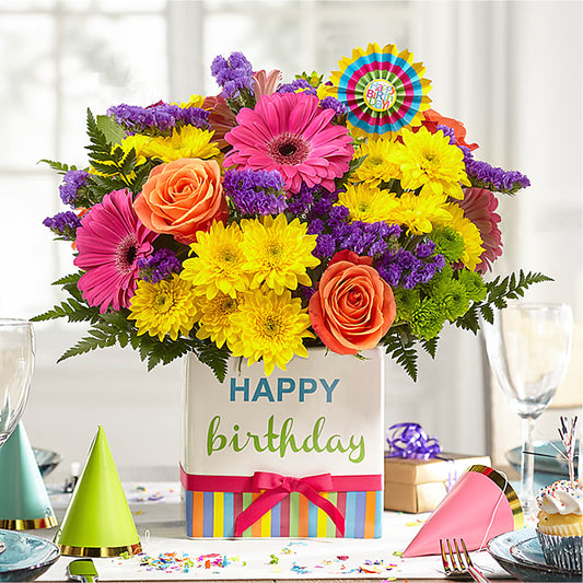 Birthday Brights Bouquet – ADAM & EVE FLOWERS & BALLOONS, Lafayette IN
