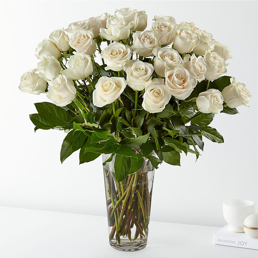 Long Stem White Rose Bouquet – ADAM & EVE FLOWERS & BALLOONS, Lafayette IN