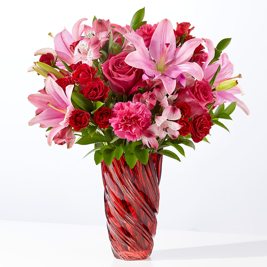 In Love Bouquet with Luxe Swirl Vase – ADAM & EVE FLOWERS & BALLOONS, Lafayette IN