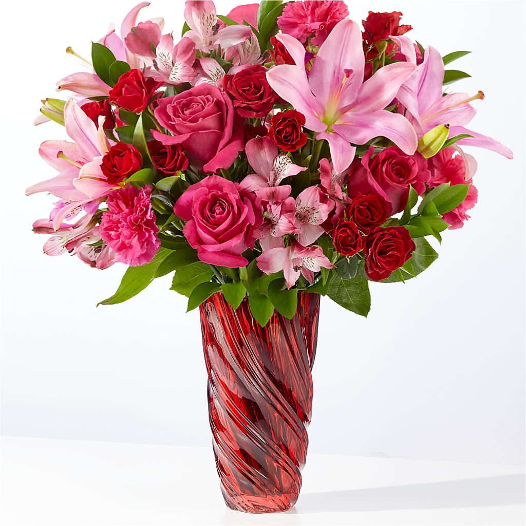 In Love Bouquet with Luxe Swirl Vase – ADAM & EVE FLOWERS & BALLOONS, Lafayette IN