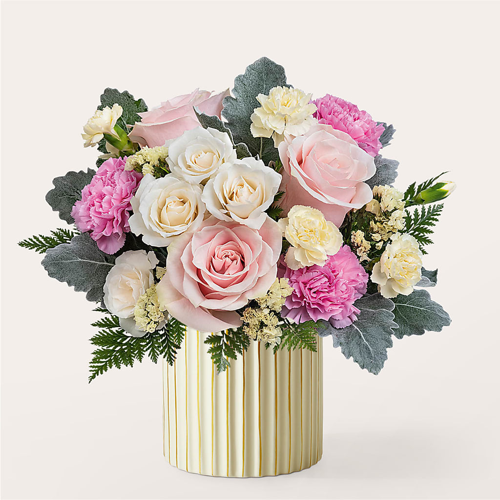 Blissful Moments Bouquet with Ivory Vase – ADAM & EVE FLOWERS & BALLOONS, Lafayette IN