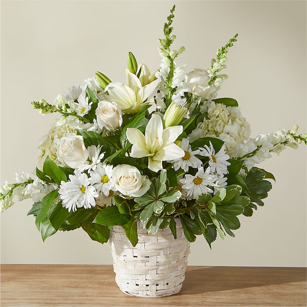 Ivory Elegance Floral Basket – ADAM & EVE FLOWERS & BALLOONS, Lafayette IN
