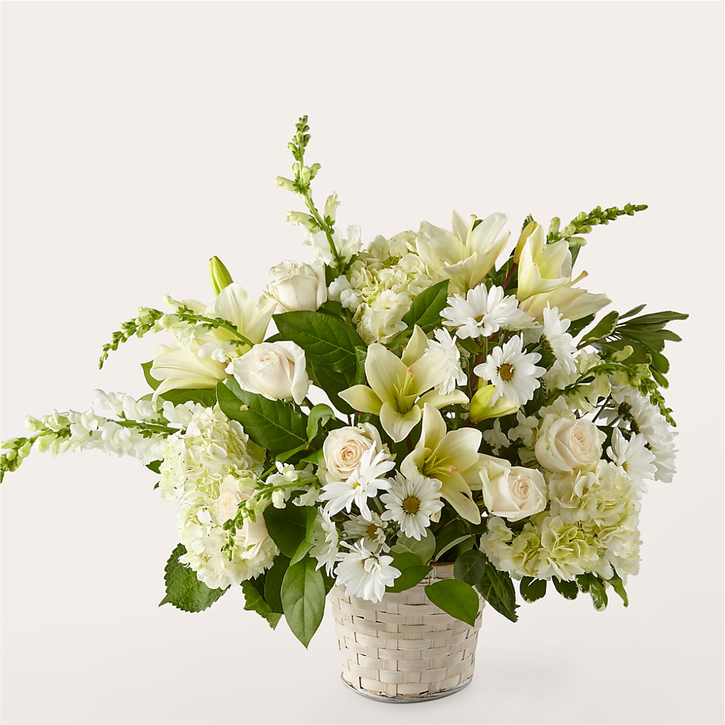 Ivory Elegance Floral Basket – ADAM & EVE FLOWERS & BALLOONS, Lafayette IN