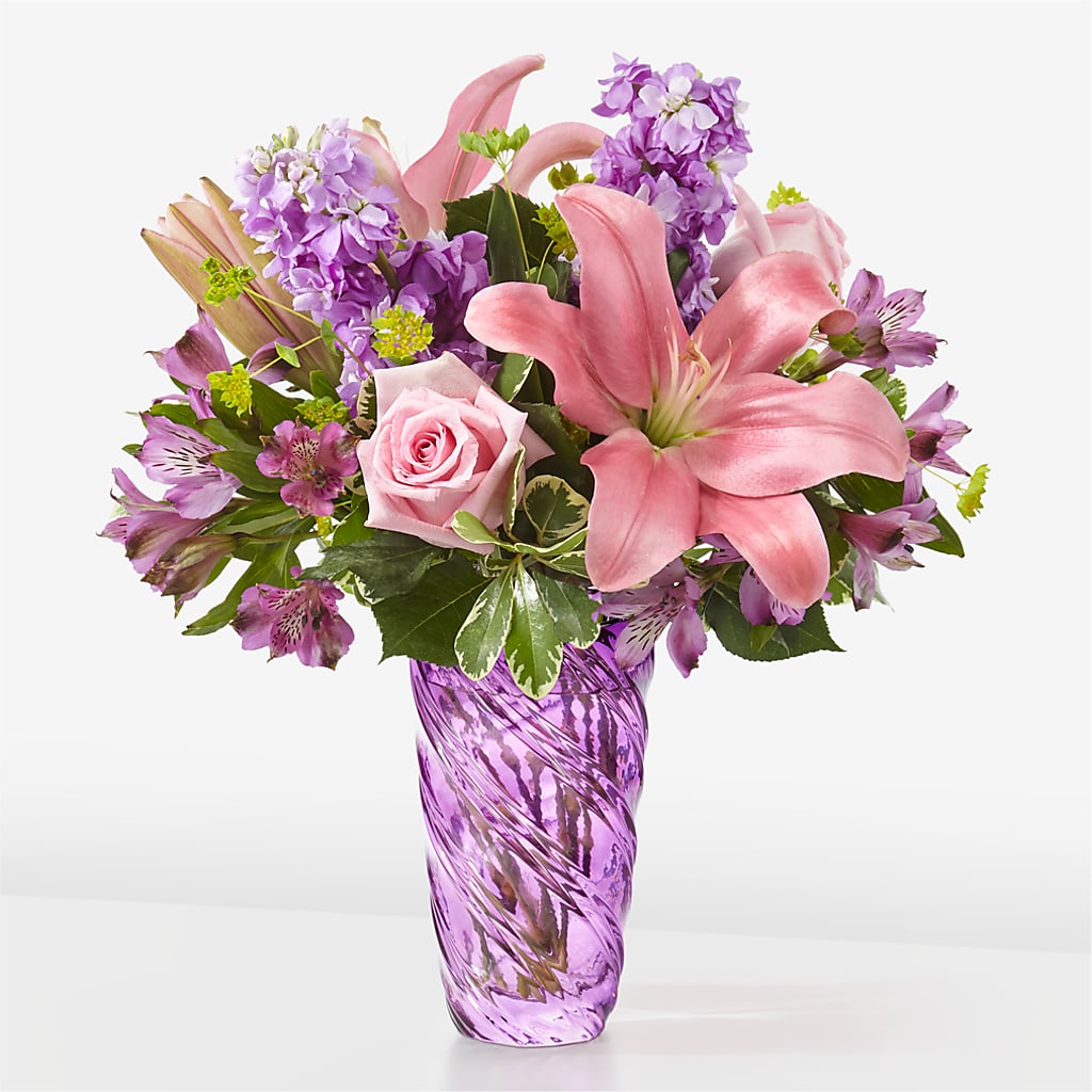 Precious Petals Bouquet with Luxe Swirl Vase – ADAM & EVE FLOWERS & BALLOONS, Lafayette IN