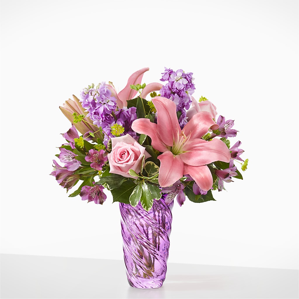 Precious Petals Bouquet with Luxe Swirl Vase – ADAM & EVE FLOWERS & BALLOONS, Lafayette IN