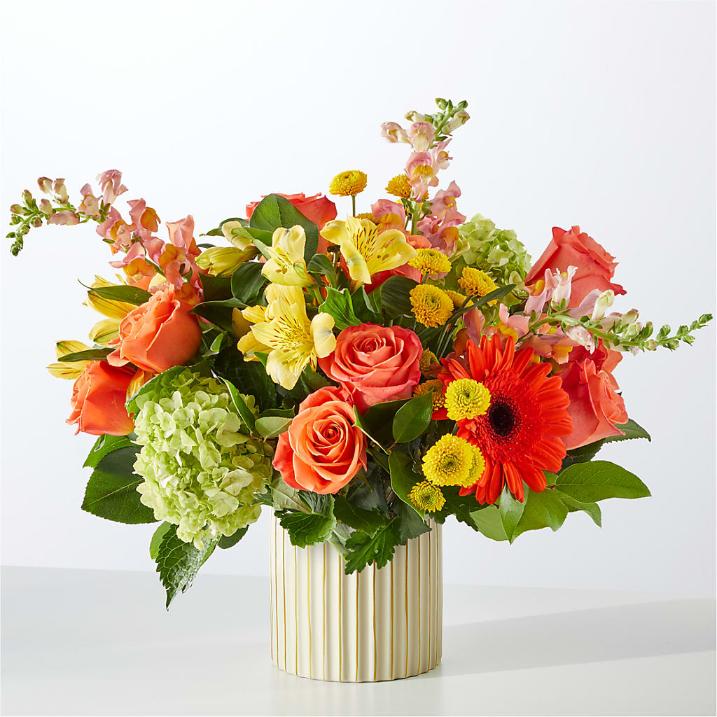 Autumn Sunshine Bouquet with Ivory Vase – ADAM & EVE FLOWERS & BALLOONS, Lafayette IN