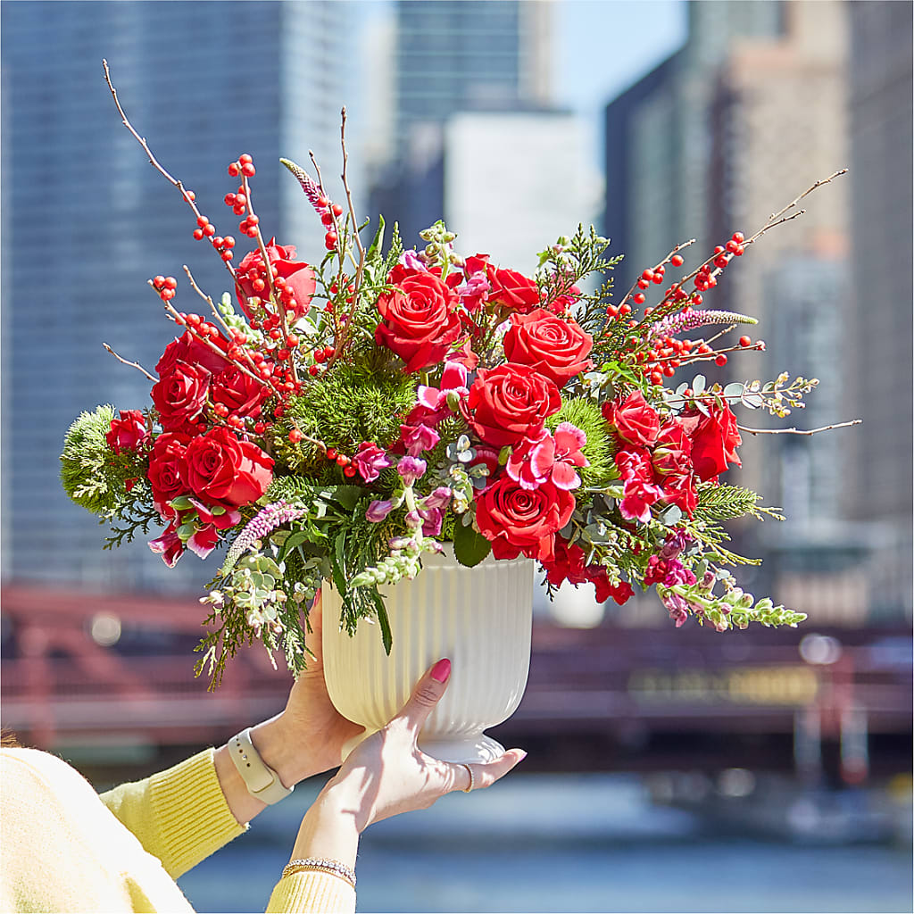 Big Red Bow Bouquet – ADAM & EVE FLOWERS & BALLOONS, Lafayette IN