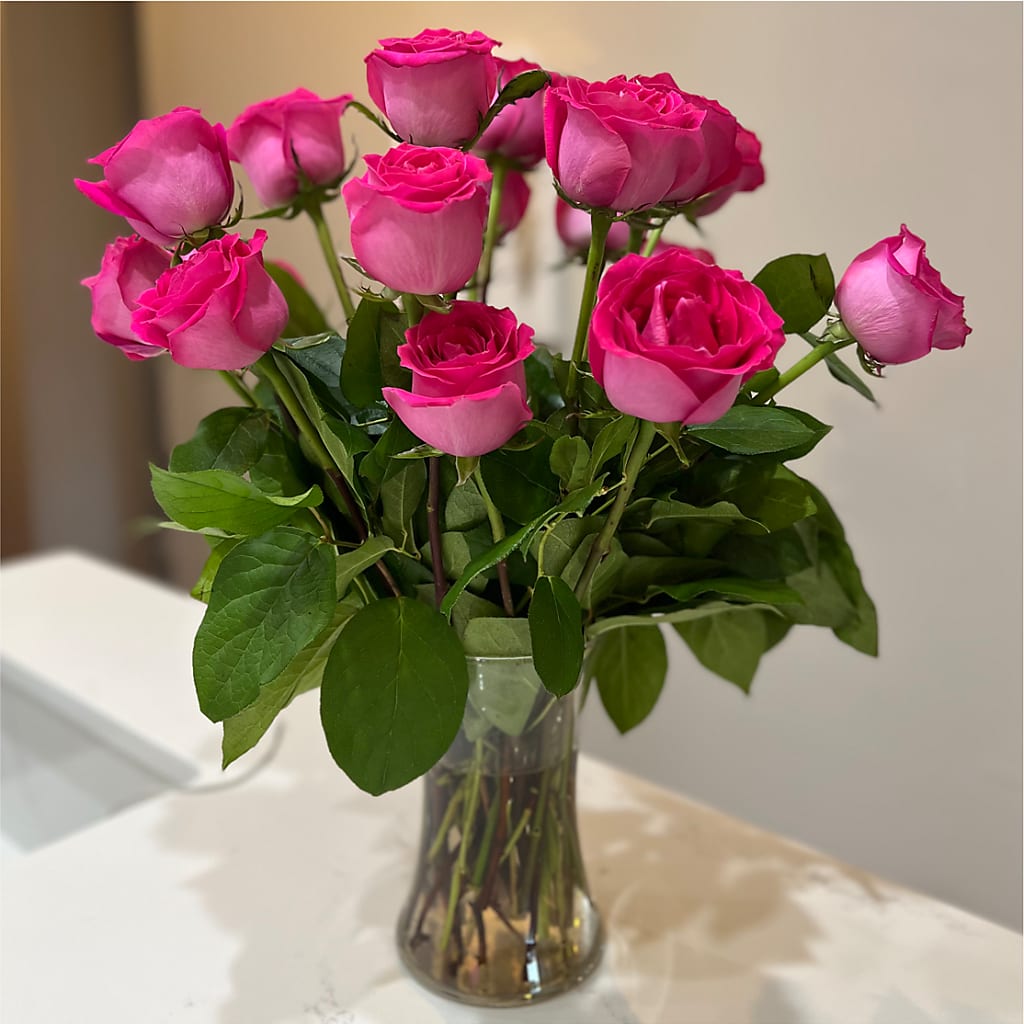 Long Stem Pink Rose Bouquet – ADAM & EVE FLOWERS & BALLOONS, Lafayette IN