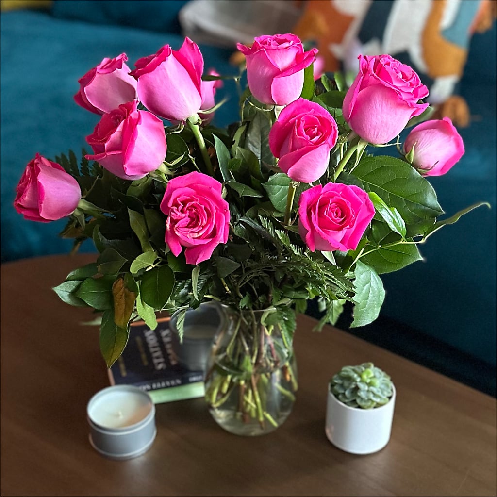 Long Stem Pink Rose Bouquet – ADAM & EVE FLOWERS & BALLOONS, Lafayette IN