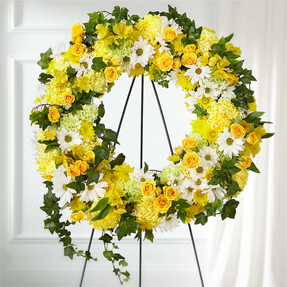 Golden Remembrance Wreath – ADAM & EVE FLOWERS & BALLOONS, Lafayette IN
