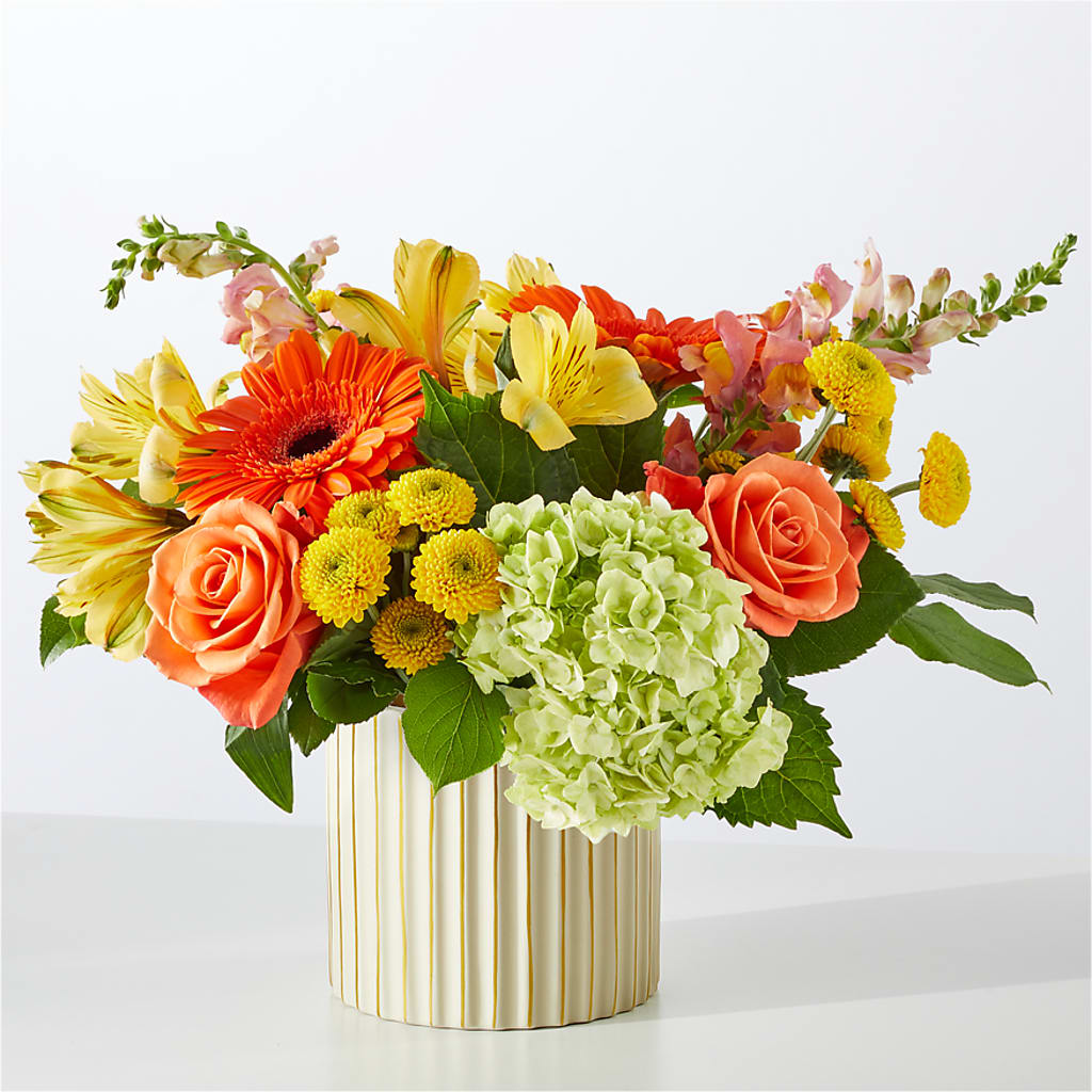 Autumn Sunshine Bouquet with Ivory Vase – ADAM & EVE FLOWERS & BALLOONS, Lafayette IN