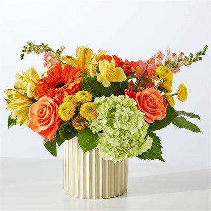 Autumn Sunshine Bouquet with Ivory Vase – ADAM & EVE FLOWERS & BALLOONS, Lafayette IN