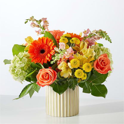 Autumn Sunshine Bouquet with Ivory Vase – ADAM & EVE FLOWERS & BALLOONS, Lafayette IN
