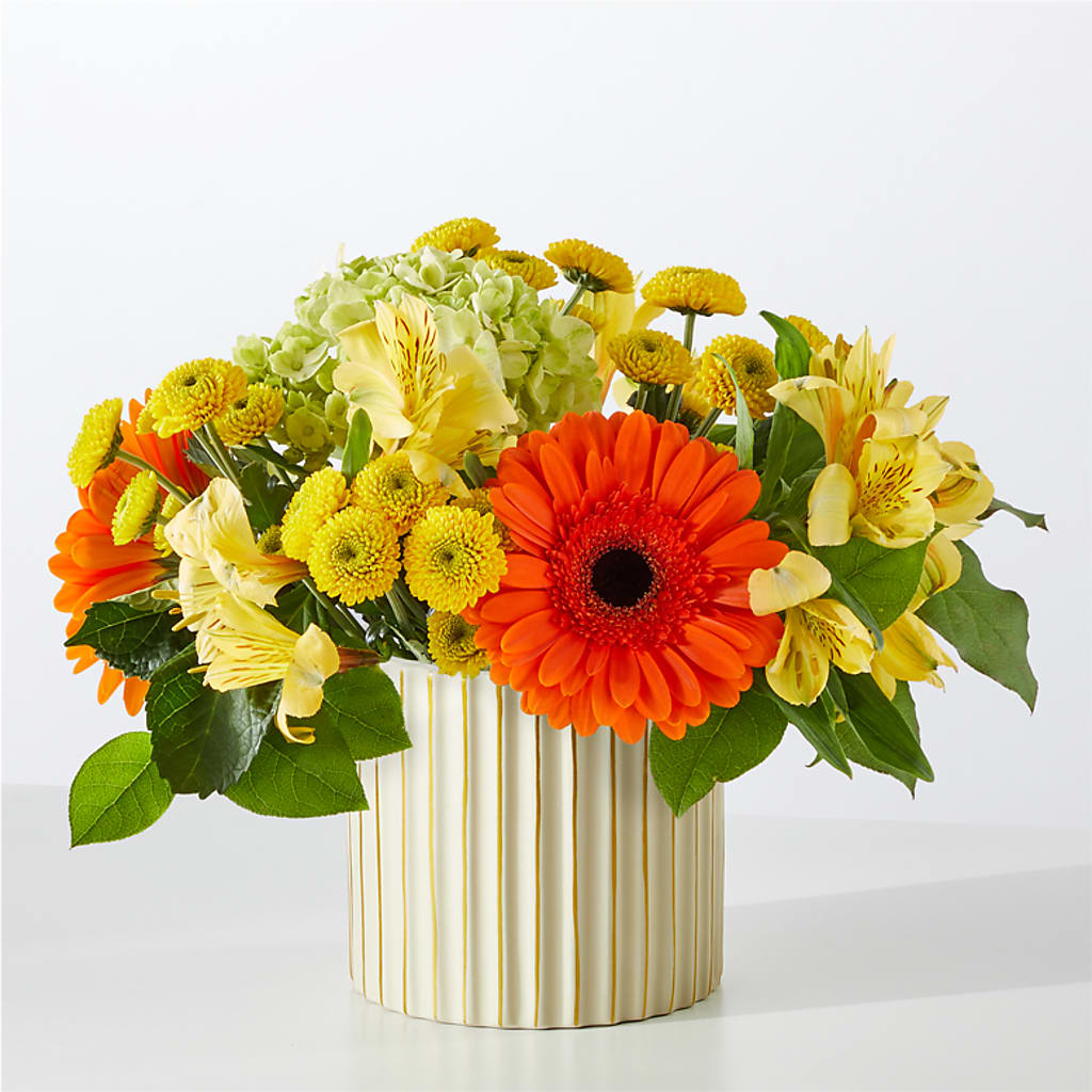 Autumn Sunshine Bouquet with Ivory Vase – ADAM & EVE FLOWERS & BALLOONS, Lafayette IN