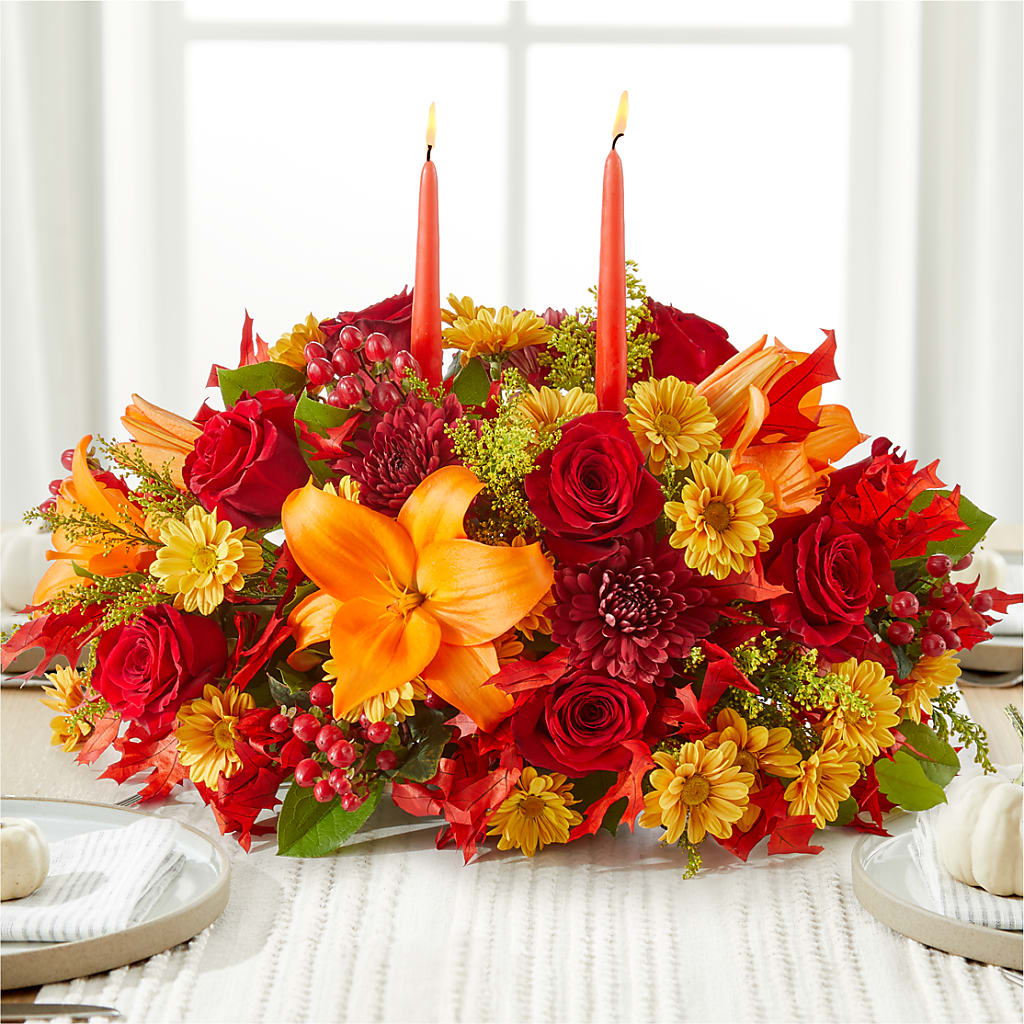 Autumn's Embrace Centerpiece – ADAM & EVE FLOWERS & BALLOONS, Lafayette IN